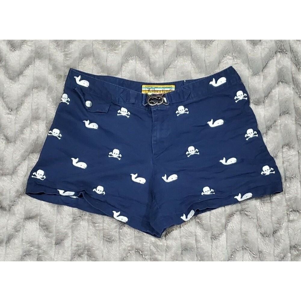 Libertine For Target Womens Juniors Size 3 Whale Crossbones Blue Shorts